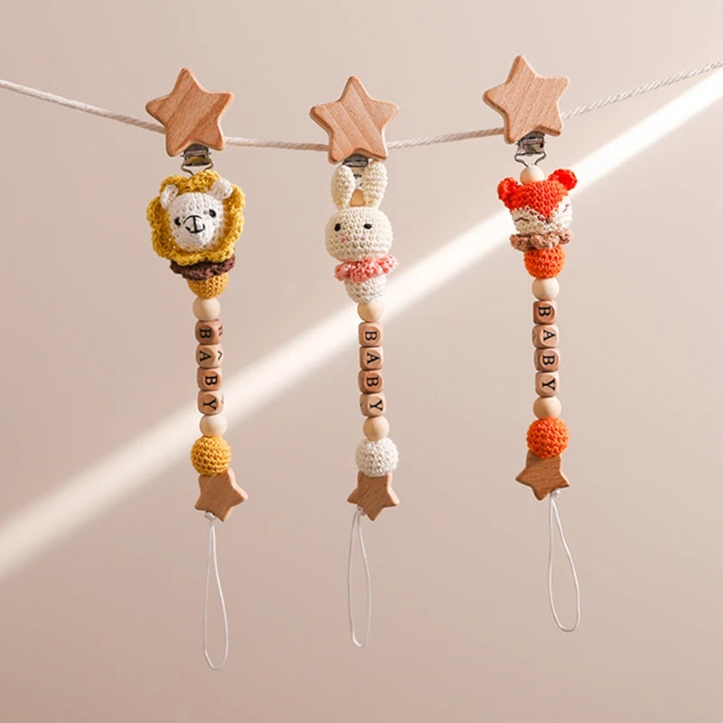 Baby Pacifier Chain Star Customizable Beads Wooden Pacifier Clips BPA Free Handmade Holder Chain Infant Nursing Teether Chain