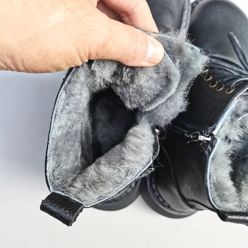 Ghete la gleznă Careaymade, piele naturală, variantă lată - mărime mare, înălțime toc 3-5 cm, căptușeală din lână