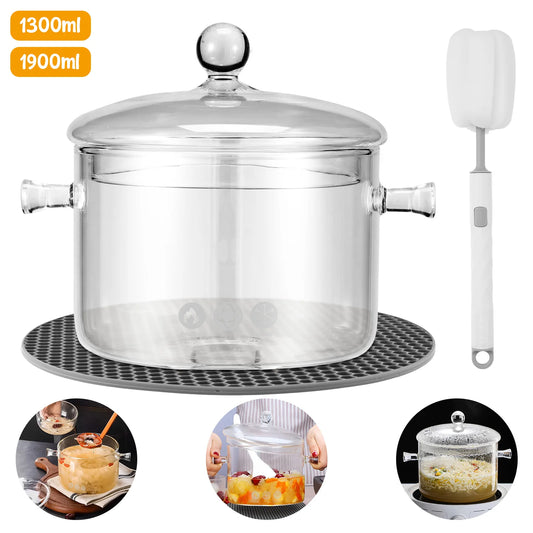 Clear Cooking Pot High Borosilicate Glass Simmer Pot With Lid And Handle Stovetop Cooking Pot for Cooking Pasta Noodle Soup Milk