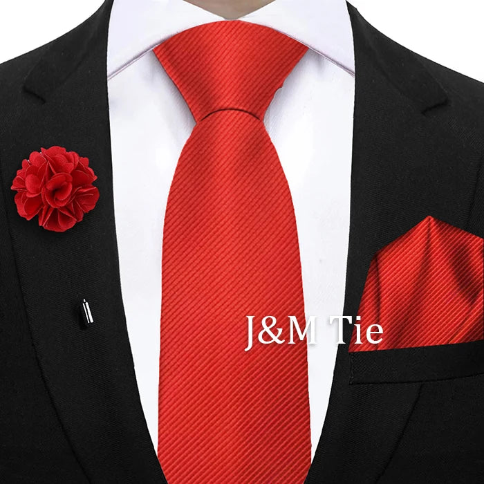 Simplicity Mens Ties Solid NeckTie Pocket Square Floral Brooch Set Men's Wedding Tie Suit Accessories Fit Group Holiday Party