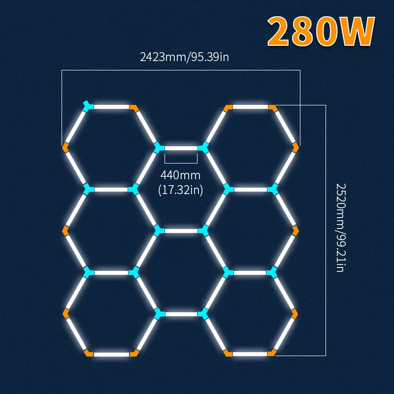 Hexagonal ceiling light BarberShop Car Garage LED Light 6500k LED tube for Gym Bar Hair Salon Library Workshop Auto Body Repair