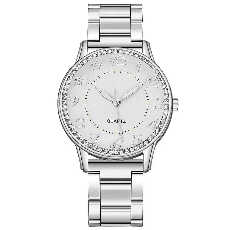 Luxury Brand Women Watch 2024 New Fashion Simple Rhinestone Steel Band Watch Ladies Big Dial Quartz Clock Bracelet Clock Reloj