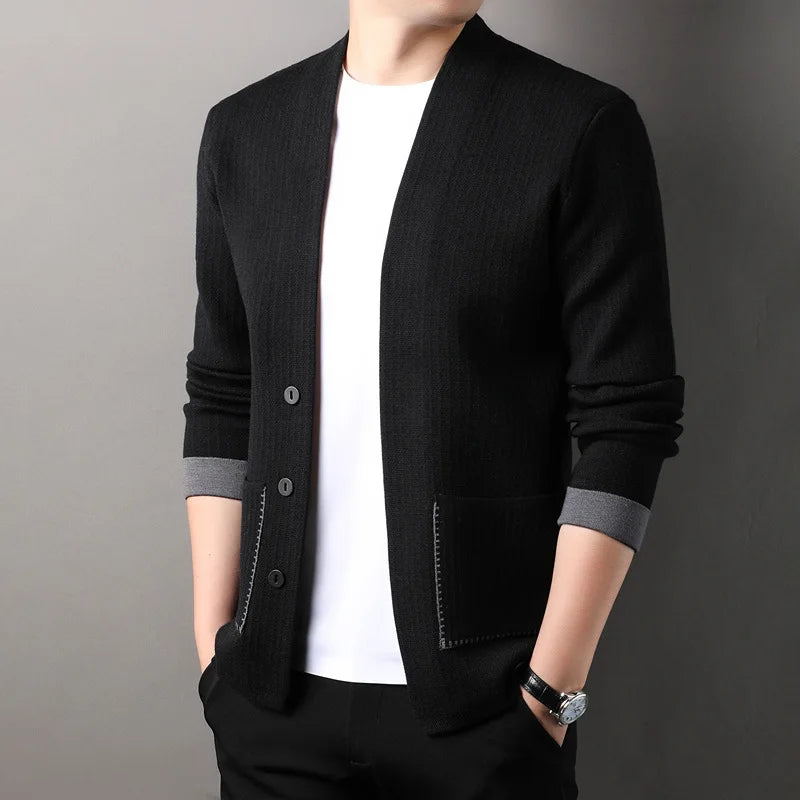 CN Cardigan Einfarbig - V-Ausschnitt, Polyester, Einreihiger Verschluss