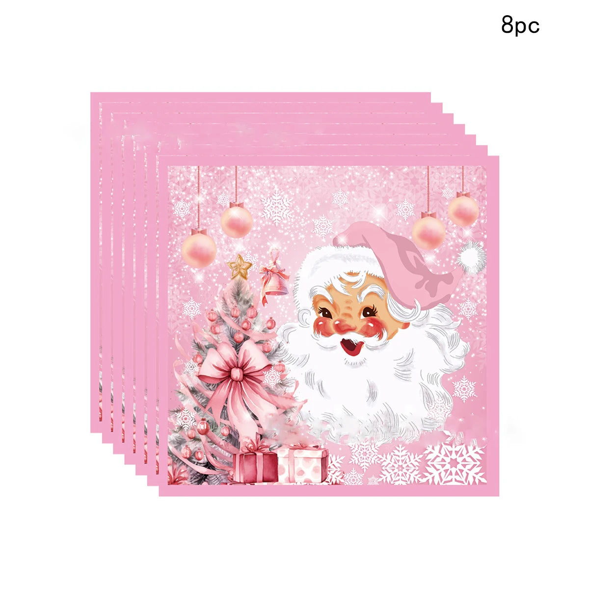 8Guests Pink Christmas Santa Claus Disposable Tableware Snowflake Santa Merry Christmas Decor 2025 Feliz Navidad Happy New Year