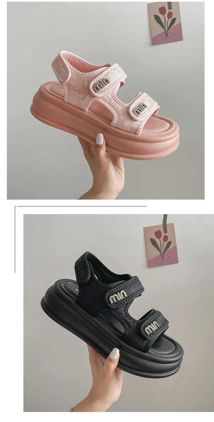 New Embroidery Casual Roman Designer Platform Sandals Women HOOk&LOOP Flats Summer Casual Ladies Outdoor Shoes Zapatos De Mujer