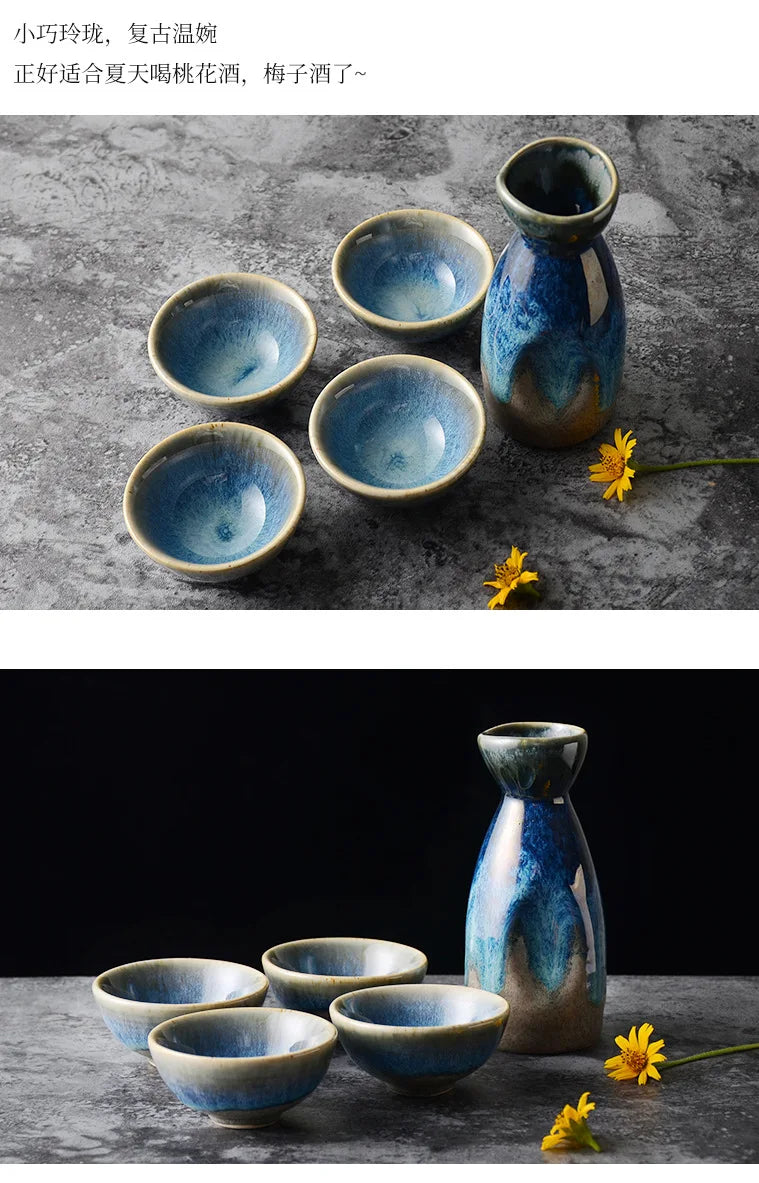Japanese Bar Sets Ceramic 1 Pot 4 Cups Wine Sets Vintage Liquor Mug Separator Kitchen Baijiu Tea Coffee Cup Tableware Gifts