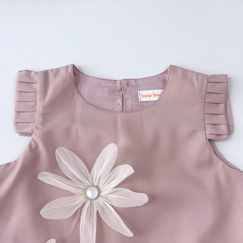 Kids Dresses for Girls 3D White Flower Princess Dress Girls' Pink Clothes Summer New Casual Vest Dress Flower Girl Dresses