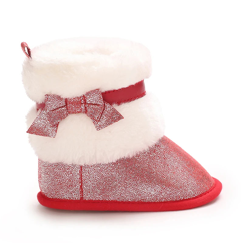 Baby-Schneestiefel für Mädchen, 2025, Winter, neue Baby-Baumwollschuhe, Mädchenmode, glänzende kurze Stiefel mit dicken Samt-Baumwollstiefeln