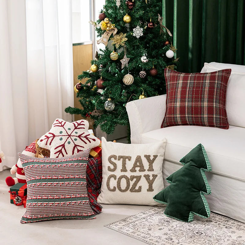 Christmas Pillowcase Christmas Tree Pillow New Year Plaid Sofa Throw Cushion Atmosphere Christmas Decoration Back Pillow Covers