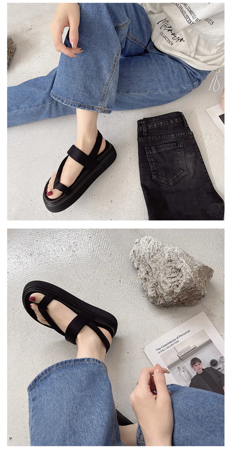 Damen-Platform-Sandalen 2025: COZOK Frauen Platform Sandalen Flache Flip Flops Sommer Strand Sexy Lässige Schuhe Kreuz Peep Zehen Damen Schuhe Mode Frau Schwarze Sandalen Kollektion