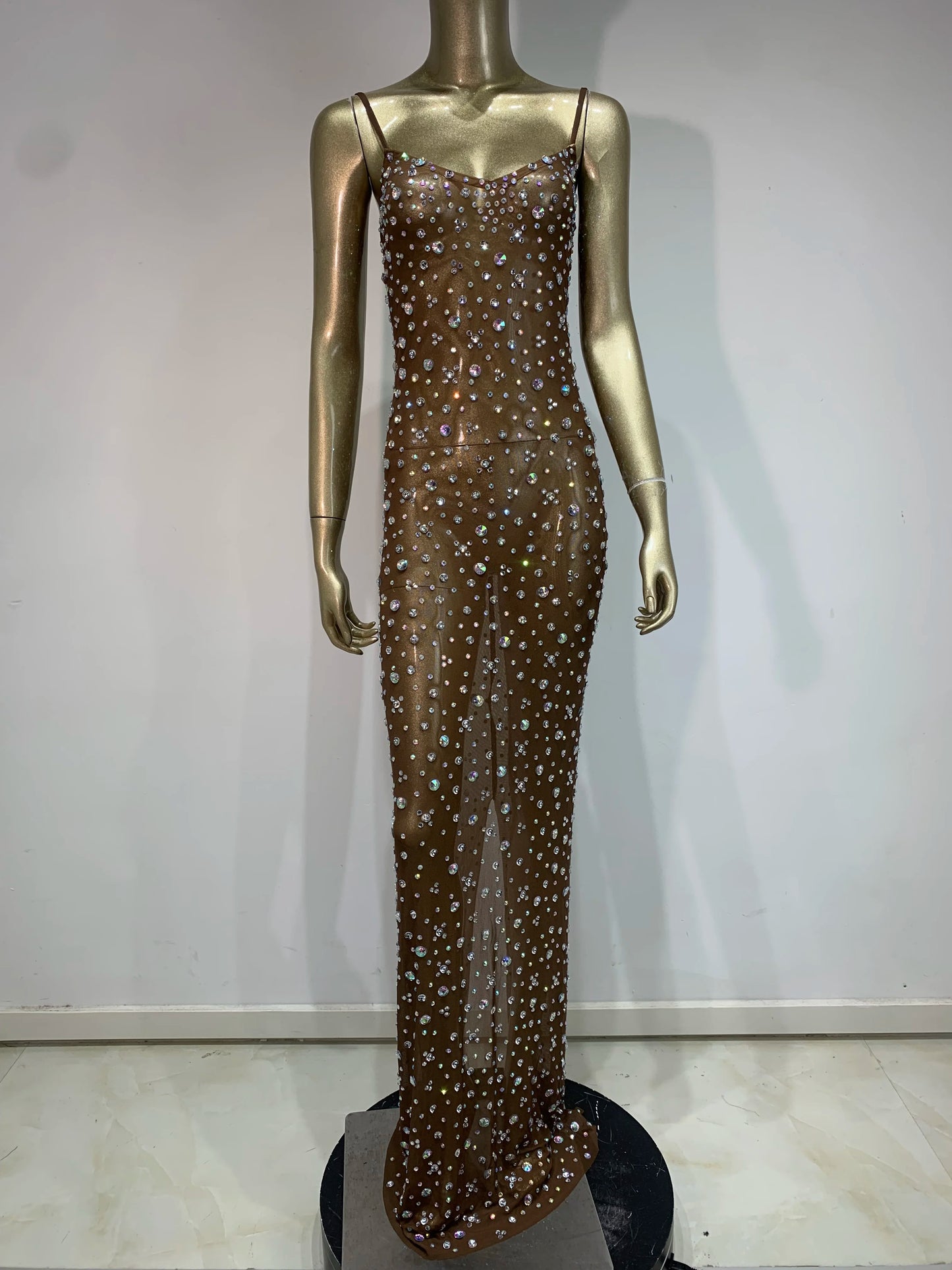 Aurelia Elegantes Kleid Transparent - Strass Ärmellos S