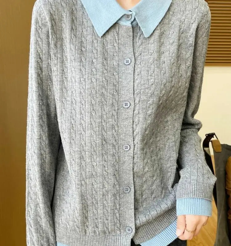 CN Fujian Zweiteiliger Strickcardigan - Größe L Polyester Knopf