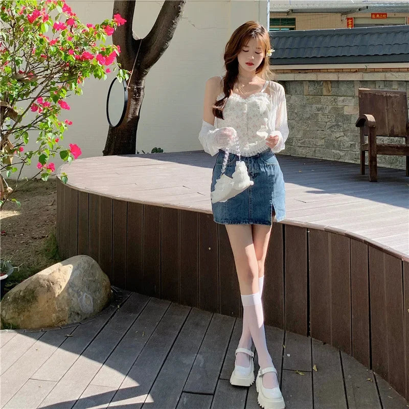 Camisole 2025: Lace Flower Print Cami Crop Tank Tops Summer Camisole - Women's Tube Top Elegant Slim Short Tanks Vest Sexy Y2k Pearl Collection