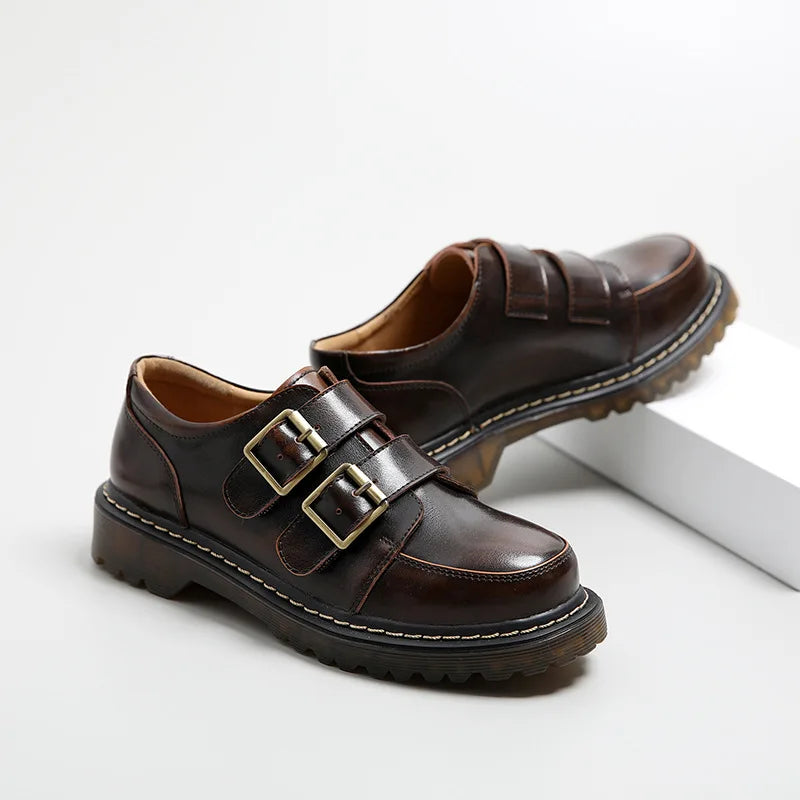 Frauen Flache Casual Loafers Schuhe 2025 - Damen Flach Fashion Vintage Britisch Leder - Oxford Loafers Fashion Designer Leder Slip On Schuhe