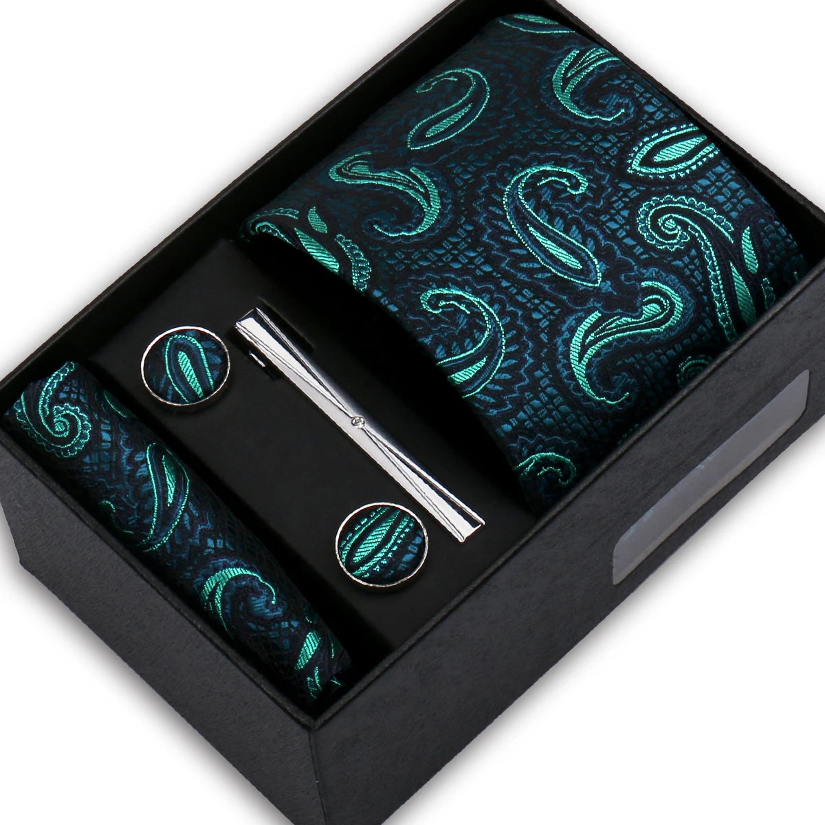 Elegant Men's Suit Necktie Gift Box Set Floral Tie Handchief Cufflinks Tie Clip 4-Piece Business Wedding Party Suit Accessories