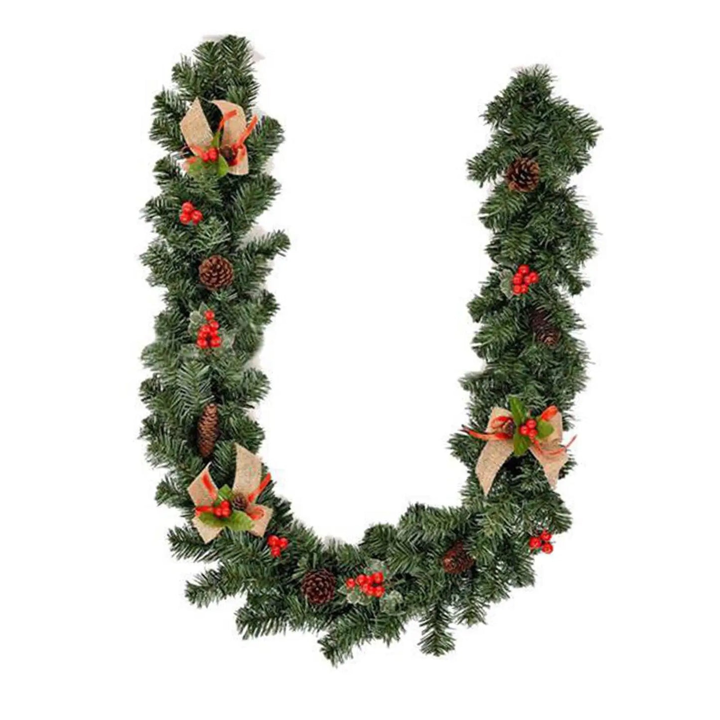 Künstliche Weihnachtsgirlandendekoration, 5,9 Fuß, grün, verziert mit Tannenzapfen, Beerenbüschel für Neujahrskantinnen, Zuhause, Winter