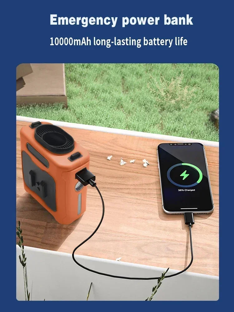 Portable Waist Fan 10000mAh with Power Bank LED Lighting Hanging Neck Fan 5 Speed Strong Airflow Cooling Fan for Outdoor Working