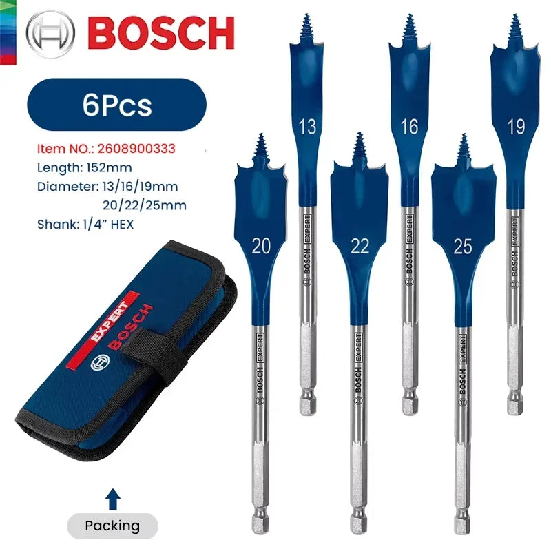 Bosch Expert Series Drill Bits 152mm Long Expert Selfcut Speed Flat Milling Drill Bit Set for Woodworking Drilling Power Tools