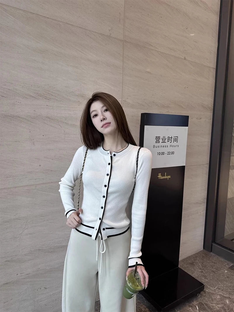 ZOKICN Patchwork Strickcardigan - Slim Langarm Weiß Größe M, Gewicht 120–220 g/m²