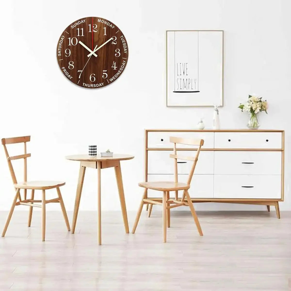 Nordic 12 Inch Luminous Wall Clock Wood Silent Light in Dark Night Fashion Wall Clock Non Ticking Clock with Night Light