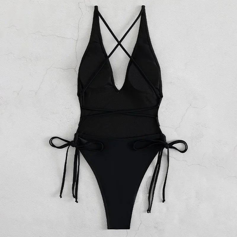 Badeanzug 2025: TOKITIND Solid Lace Up Badeanzug Damen Sexy Swimsuit Swimwear - Push Up Damen Bathing Suit Beachwear Female Bodysuit