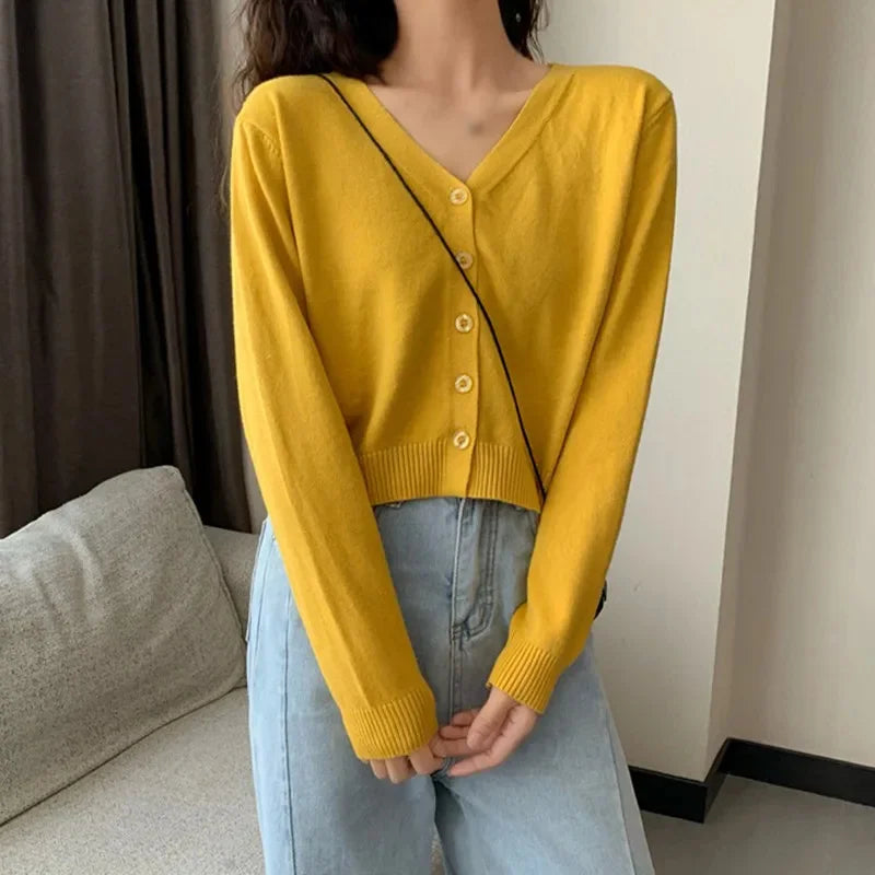 Basic Damen Strickjacke V-Ausschnitt - Kurz, Dünn, Medium