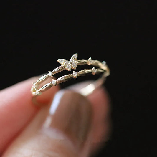 925 Sterling Silber Koreanischer Exquisiter Zirkon Schmetterling Doppelschichtig Öffnungsring Luxus Hochwertige Juwelen Geschenke Für Frauen