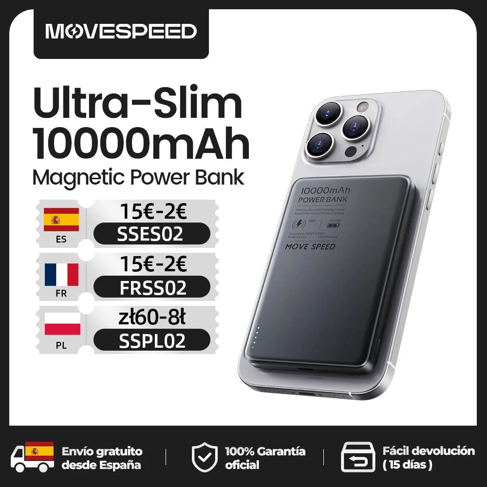 MOVESPEED S10 10000mAh Magnetic Power Bank Fast Charge Portable External Battery Mini Wireless Powerbank for iPhone 16 Samsung