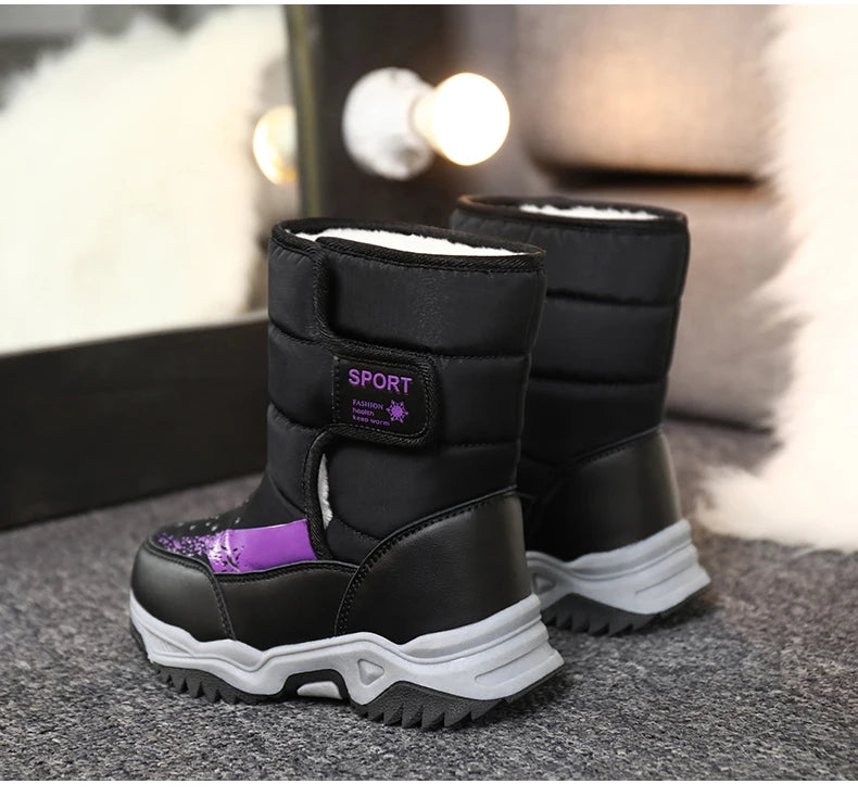 Kinder Winter Stiefel 2025 - Warme Leder Boots Jungen Mädchen - Rutschfest Gefüttert Pink Lila - Mode Winterschuhe
