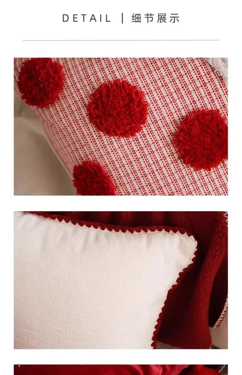 Modern Red Festive Cushion Cover Christmas Party Pillow Cover Decorative Polka Dot Tufted Tassel Velvet Pillowcase Home Decor