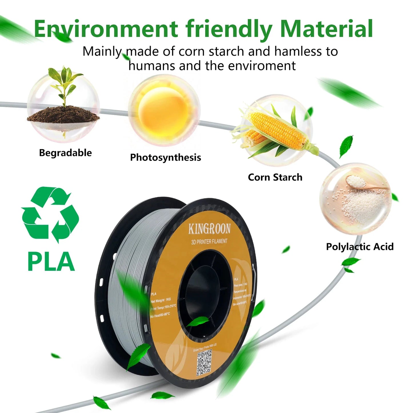 KINGROON PLA Filament - Kapazität 1 Kilogramm, Durchmesser 1,75 mm