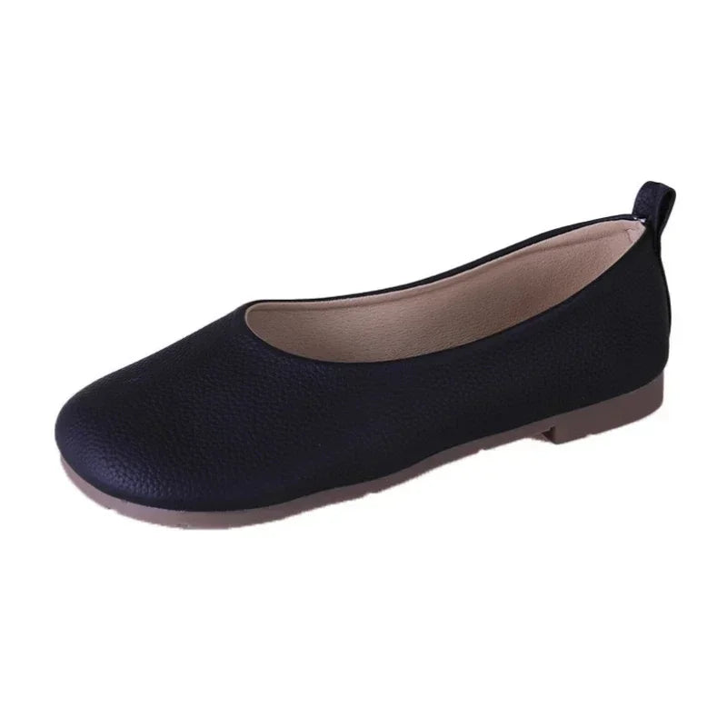Damen Slip-on Leder Loafers 2025 - Frühling Herbst Mode Ballet Schuhe - Ladies Casual Runder Zeh Süße Flats Krankenschwester Sneakers