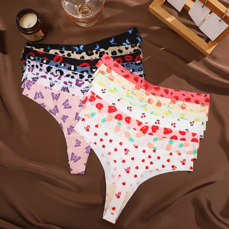 All Of Me Damen-Unterwäsche 2025 - 3er-Set Ice Silk nahtlose Strings Leopard & Schmetterling Print