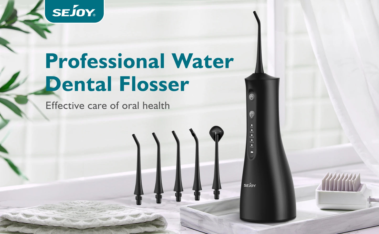 Sejoy Water Dental Flosser For Teeth Cleaning, Cordless Portable Oral Irrigator Rechargeable Powerful Water Teeth Cleaning
