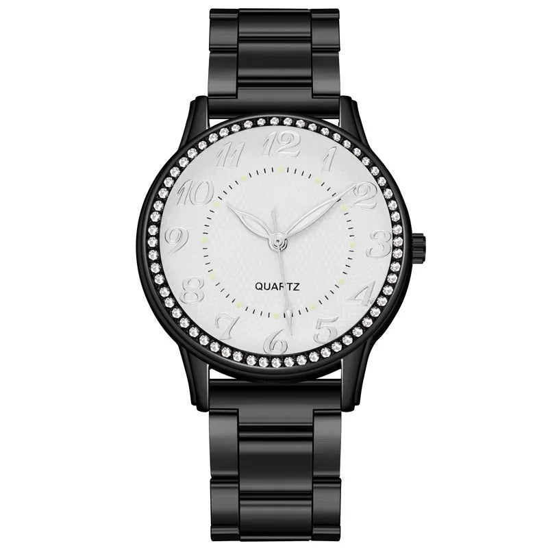 Luxury Brand Women Watch 2025 New Fashion Simple Rhinestone Steel Band Watch Ladies Big Dial Quartz Clock Bracelet Clock