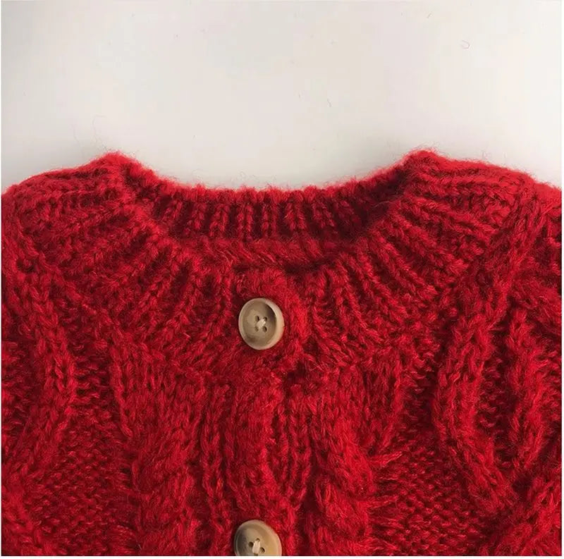 BabyStyle Strickjacke Mädchen Rundhals - Rot Gr.3-6 Unisex