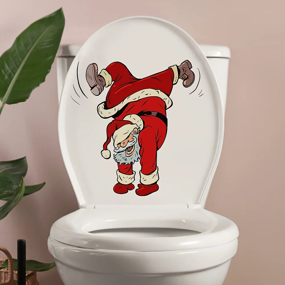 1pc Funny Santa Claus Toilet Bathroom Stickers - Self-Adhesive Waterproof Christmas Decorations- Perfect Christmas Gift Idea!