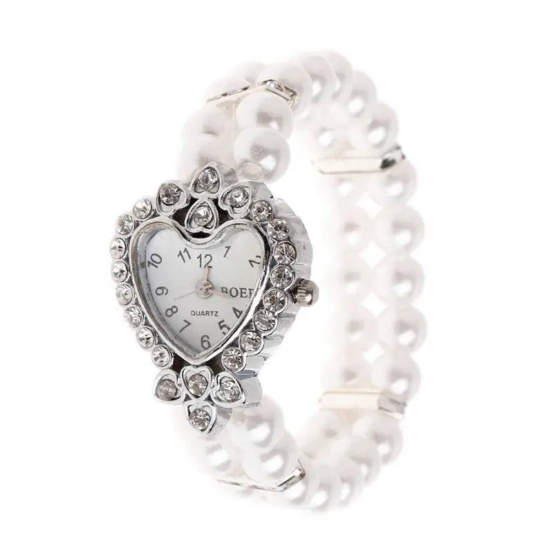 Frauen Uhr Simulierte Perlen Strass Luxus Mode Elegant Handgelenk Band Armband Schmuck Geschenke Dame Elastisch Universal Charms