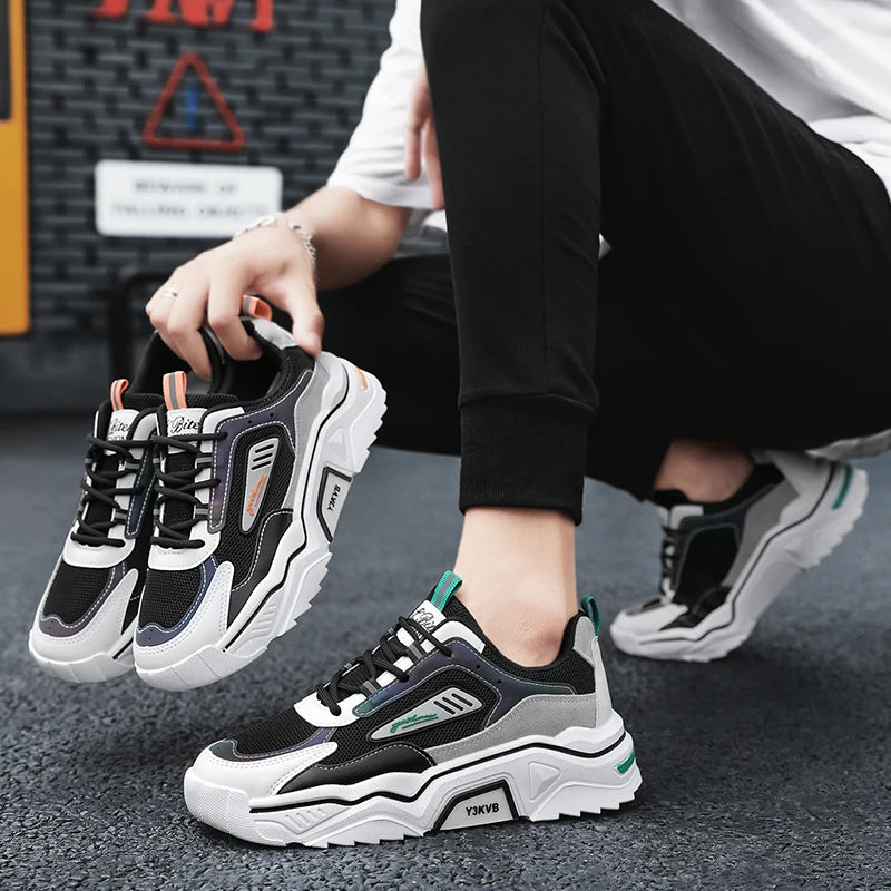 Men's Walking Sneakers Breathable Fashion Sports Shoes Non-slip Lightweight Running Shoes for Men Thick Bottom Mesh Casual Shoes