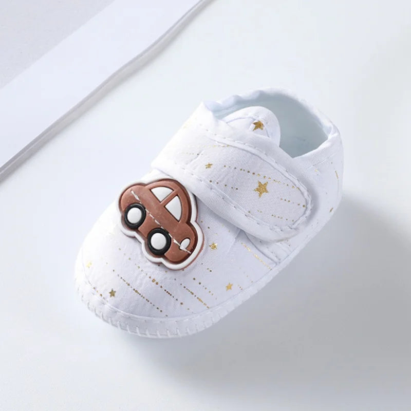 Frühling Herbst Baby Schuhe 2025 - Koreanischer Stil Cartoon Auto Muster - Weiche Sohle Stoff Schuhe 0-8 Monate