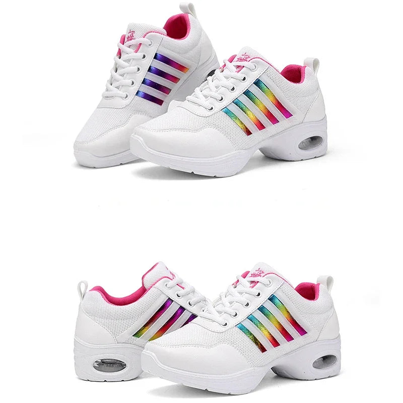 Dance Sneakers for Woman Jazz Shoes Mesh Modern Outsole Dance Sneakers Breathable Lightweight Dancing Fitness Shoes for Women