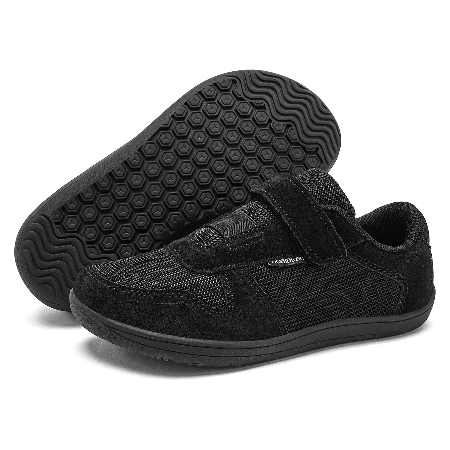 HOBIBEAR Kinder Weite Zehen Barfuß Schuhe - Klein/Groß/Kind Klettverschluss Minimalistische Sneaker - Kunstleder Mesh Leichtgewicht Schuhe