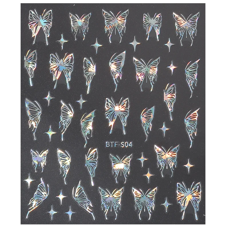 Mix 3 Sheets 3D Stickers for Nails Gold Sliver Rose Gold Laser Butterfly Moon Sun Adhesive Sliders DIY Nail Art Accessories