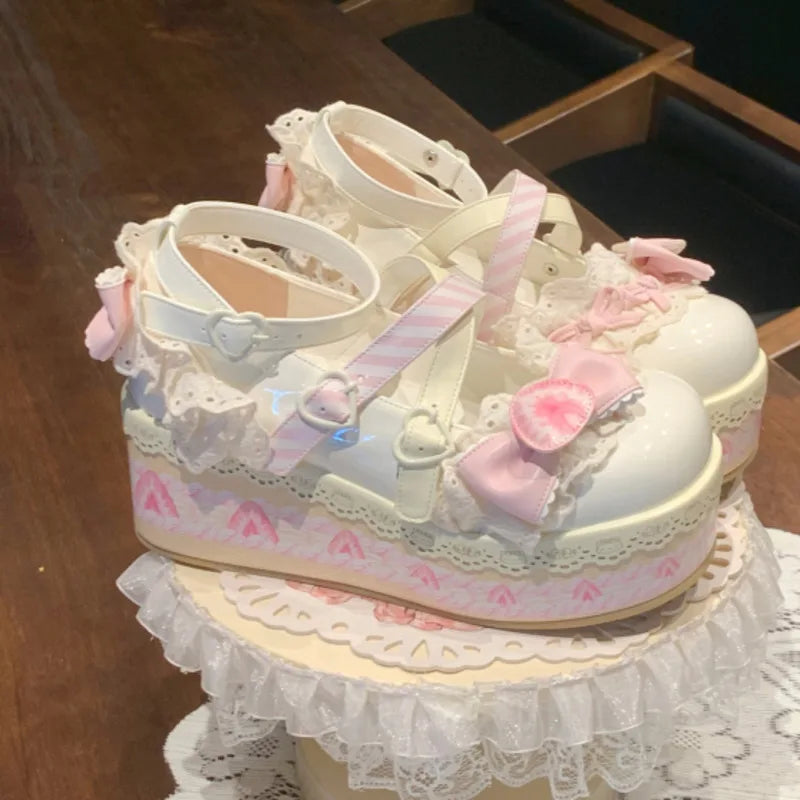 Lolita-Schuhe 2025: Thick-Sole Platform Cross-Strap - Princess Party Collection