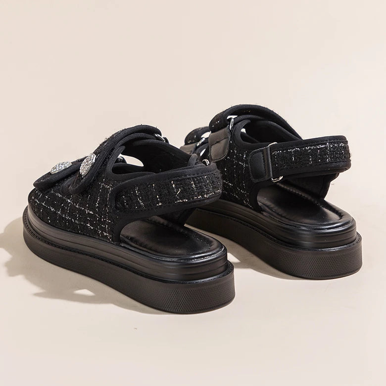 Luxury Woman Sandals Ladies Elegant Medium Heel Women's Shoes Flats Summer Platform Sandals Women 2025 New Designer Shoes Girls
