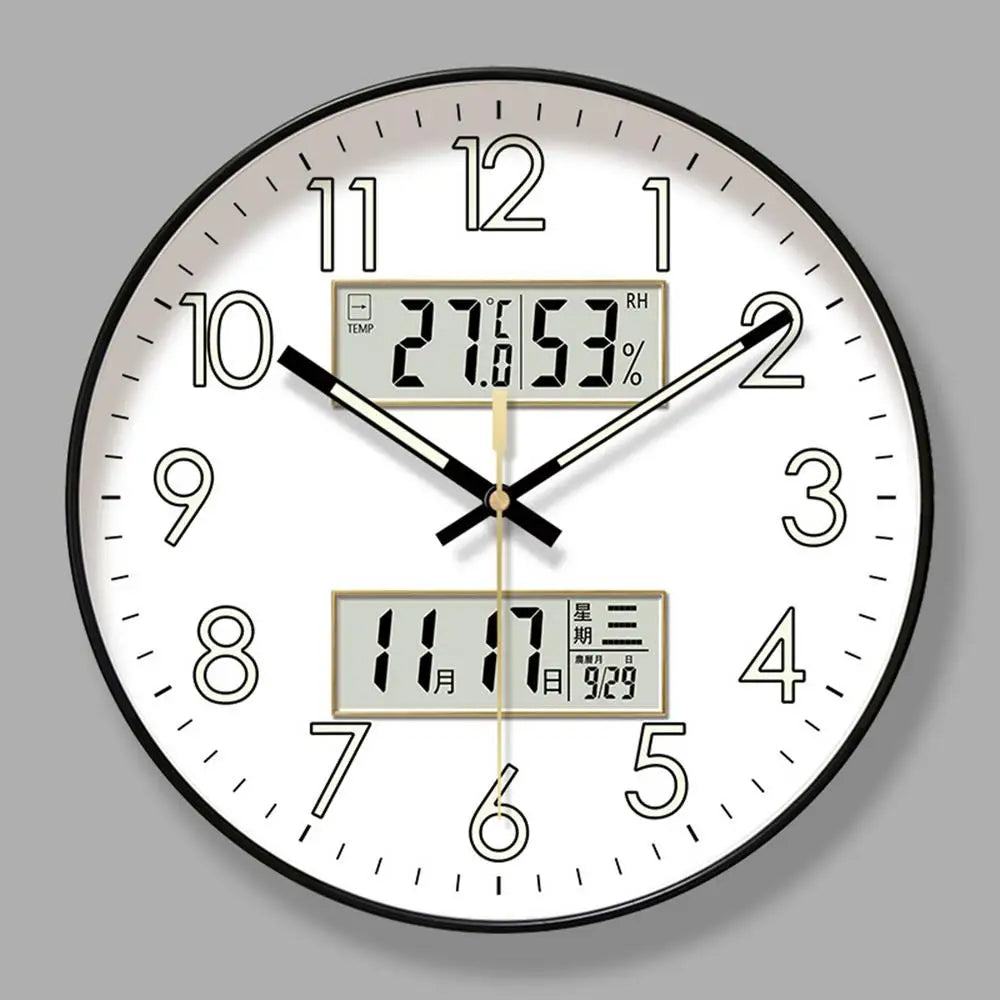 Modern Design Clock Silent Non Ticking Round Luminous Wall Clock with Calendar Large Digital Display Night Light Wall Clock