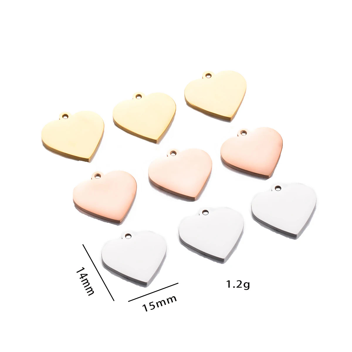 Edelstahl Herz Anhänger 2025 - 20 Stück Gravur Logo 15mm Charms für DIY Schmuck