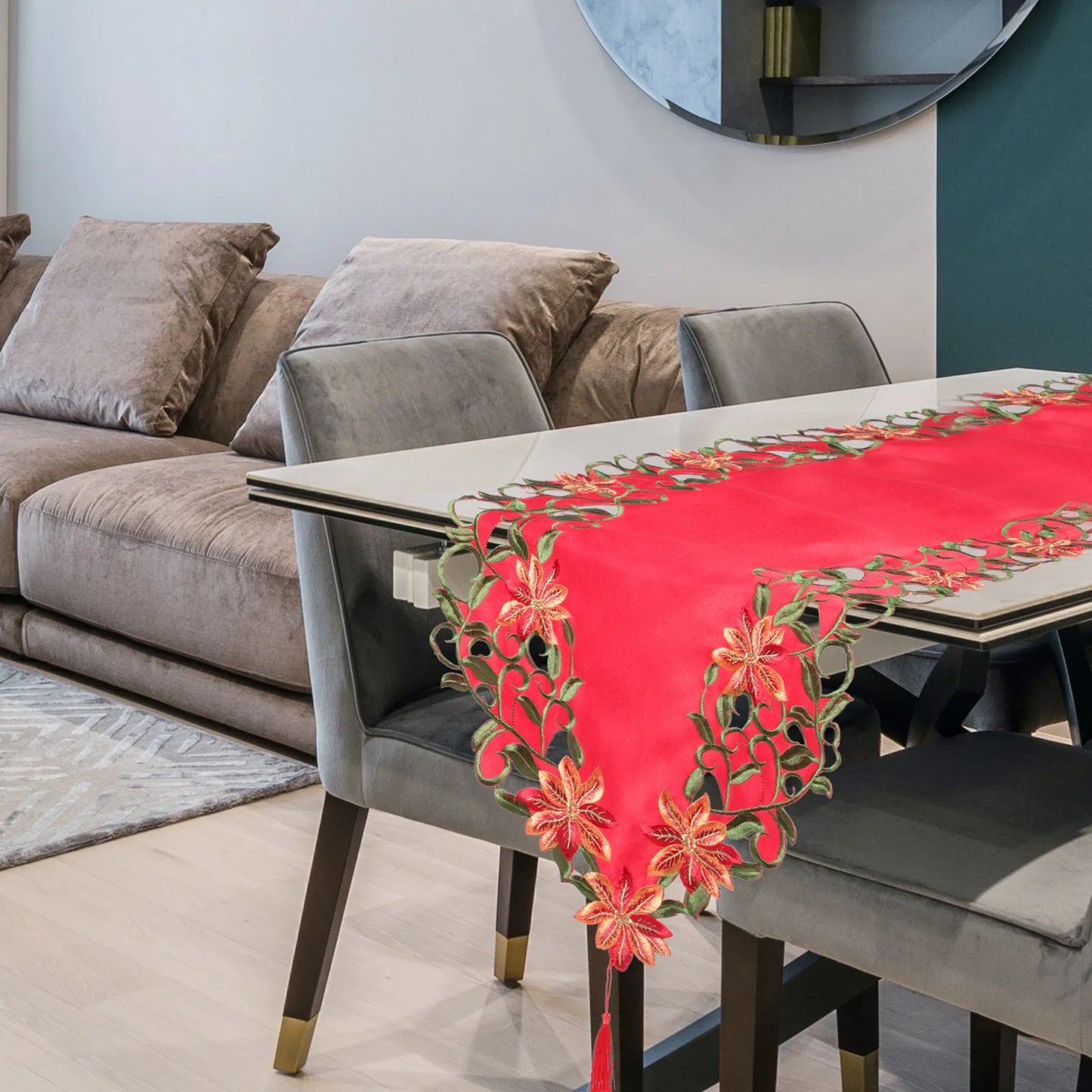 Embroidered Christmas Printed Christmas Decoration Tablecloths Party Picnic Retro Style Table Decoration Supplie Runners Linens