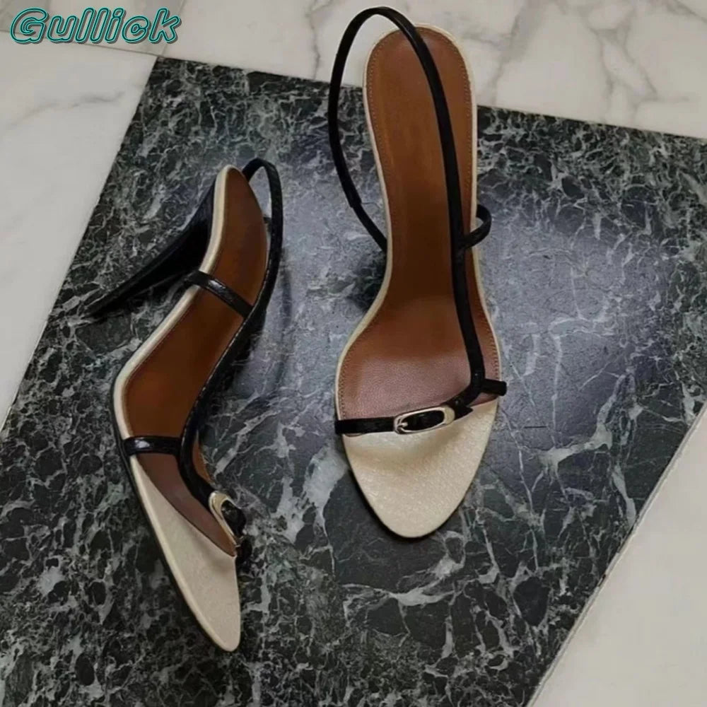 Slingback Strappy Open Toe Sandals Metal Stylish Stiletto High Heels Buckle Strap Sexy 2024 Women Luxury Summer New Tends