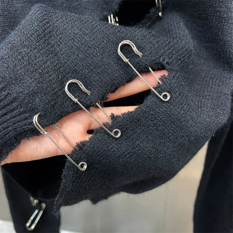 Mina Gothic O Hals Pullover - Lochmuster Größe M Langarm